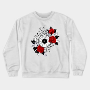 Contour Clock with Red Roses Crewneck Sweatshirt